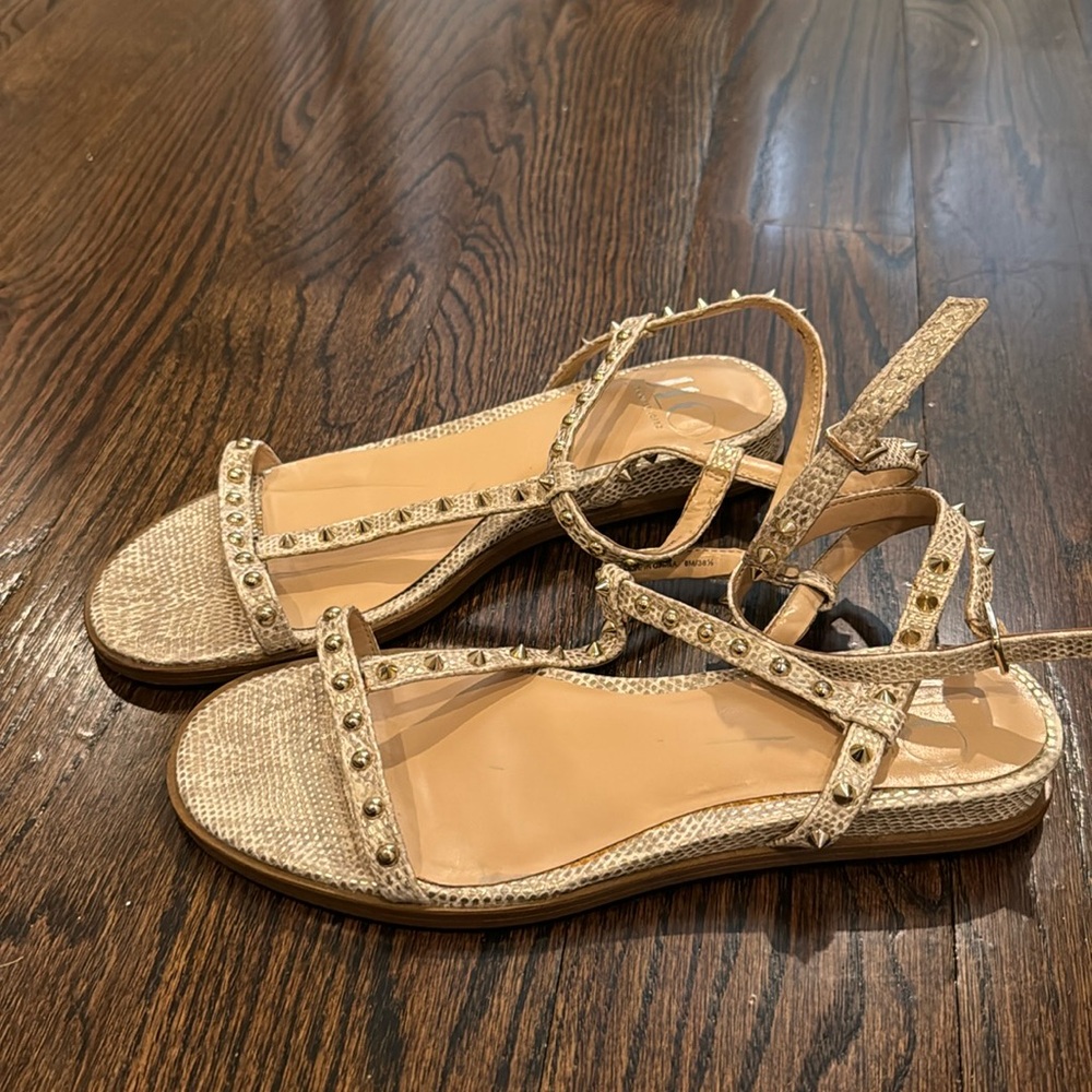 JLo studded gold flat sandals